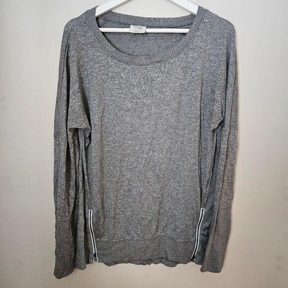 Danskin Sweater Gray Knit Crewneck Zippers Lightweight Casual Comfy Athleisure - Picture 11 of 11